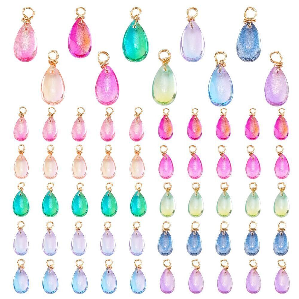 5303 100Pcs Gradient Color Glass Teardrop Charm Pendants for Jewelry Making